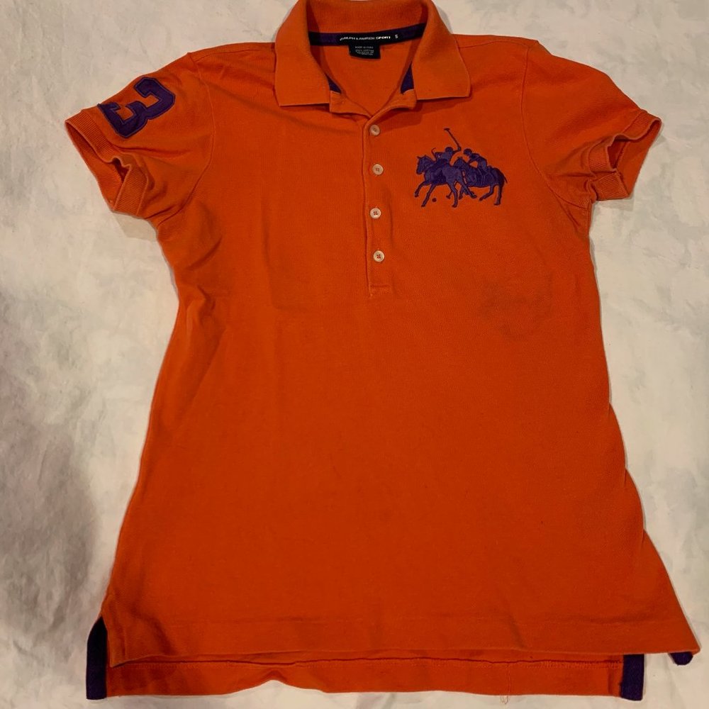 ralph lauren sport polo shirt - woman's small, orange and purple